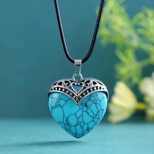 Blue Howlite Natural Gemstone Heart Pendant Necklace Healing Gemstone